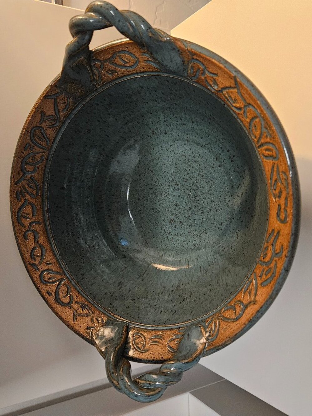 Vintage Barbara Francis Studio Art Pottery Turquoise Blue Speckled Serving Bowl